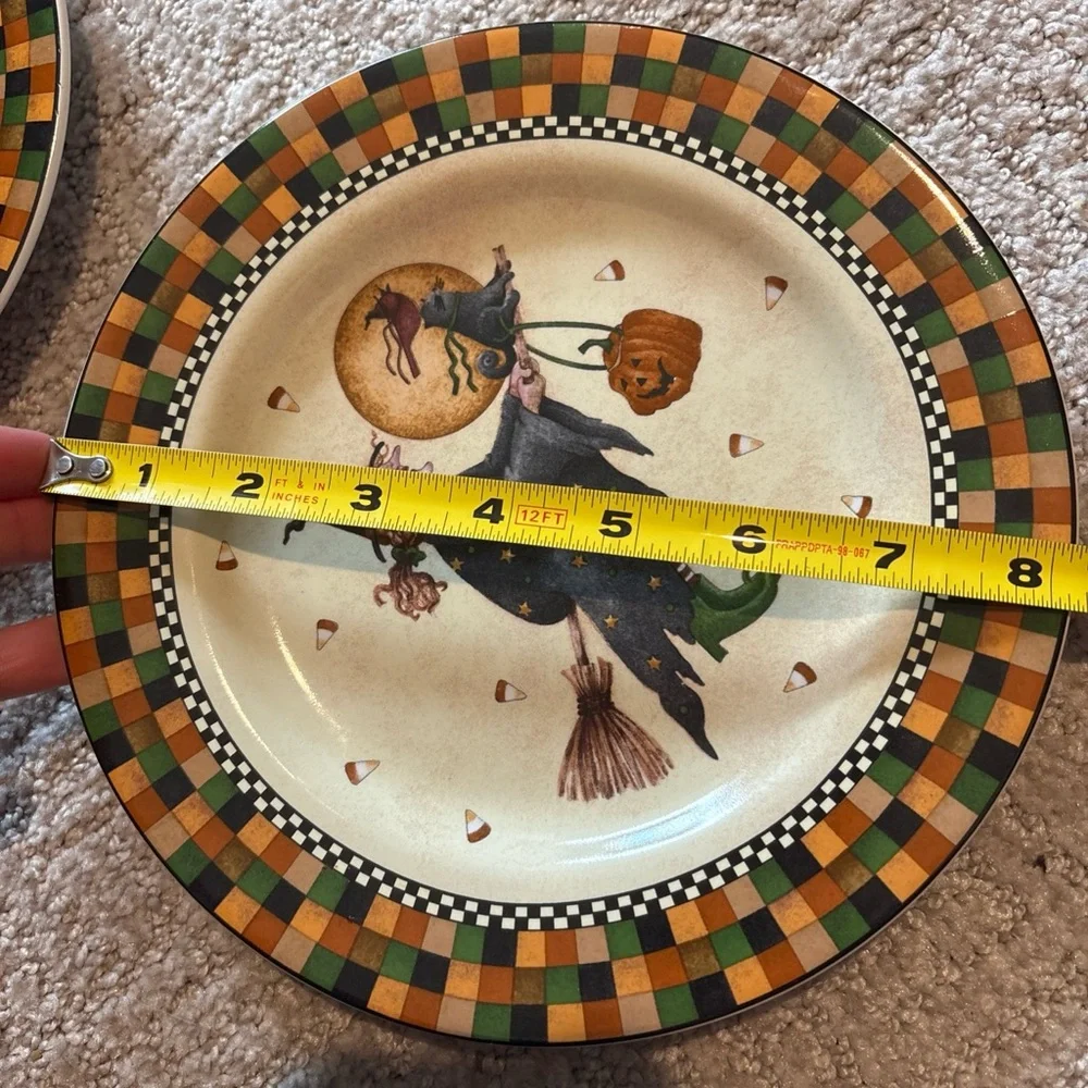 VTG 1998 Sakura Debbie Mumm HALLOWEEN 8 Inch Salad Plates COMPLETE SET OF 4